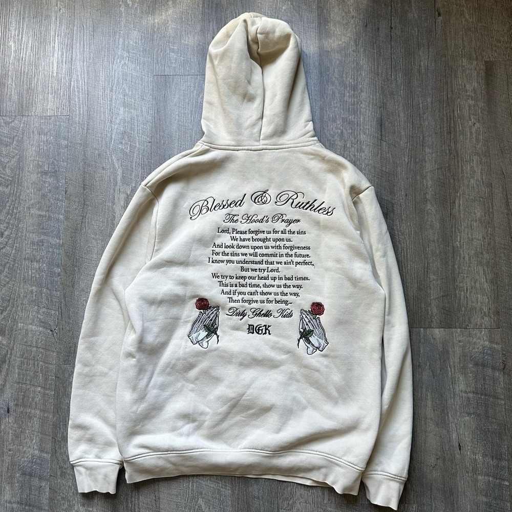 DGK Blessed Hoodie Tan Mens Large Mercy Tan Fleece Rose‎ Embroidered L ?